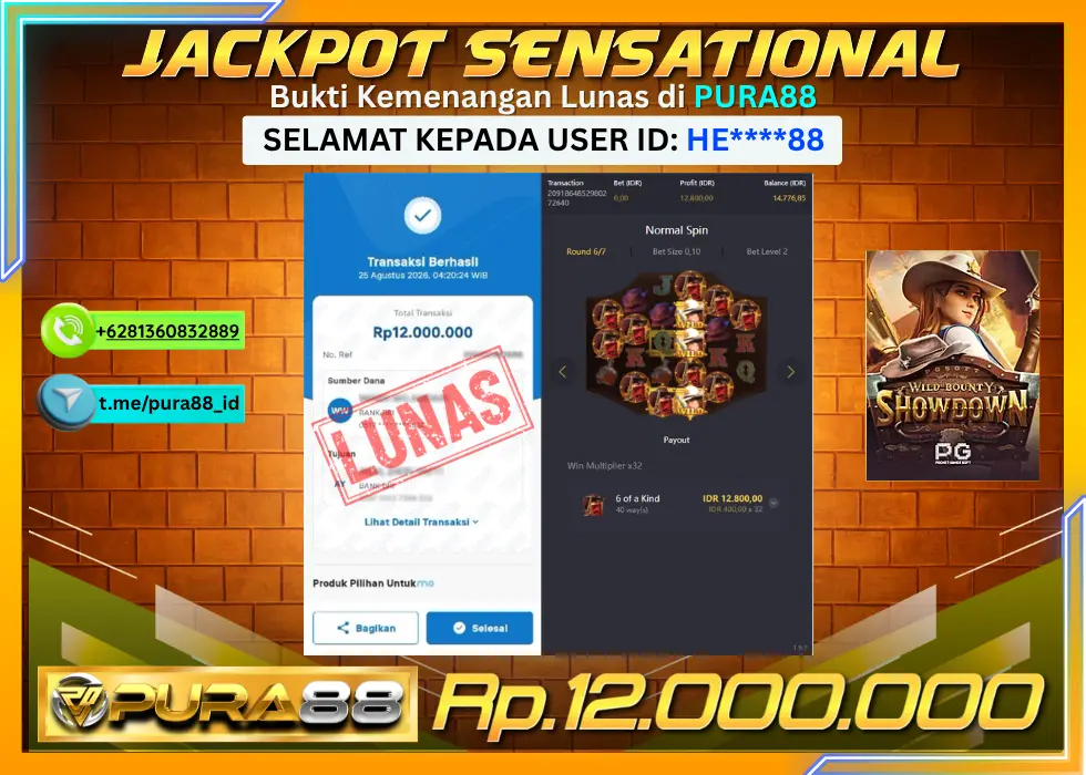PURA88 JACKPOT WILD BOUNTY SHOWDOWN Rp 12.000.000,- LUNAS